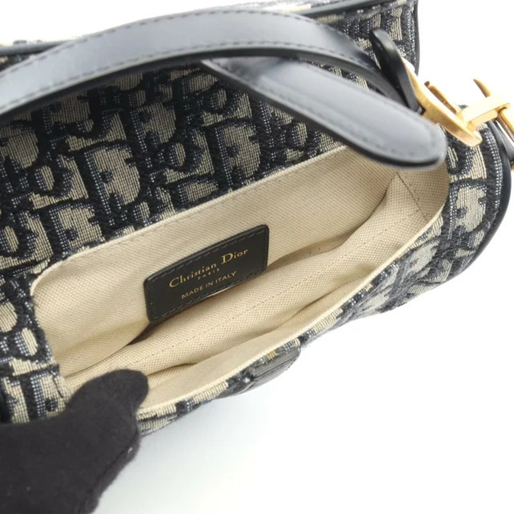 Dior Saddle Bag Oblique Jacquard Handbag Canvas Leather Ivory White Navy Blue - Picture 3 of 7